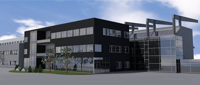 HAR PLANANE KLARE: Det nye innovasjonsbygget i svart kjem som eit tilbygg til Fosshaugane Campus. Illustrasjon: Arkitektkontoret 4B.