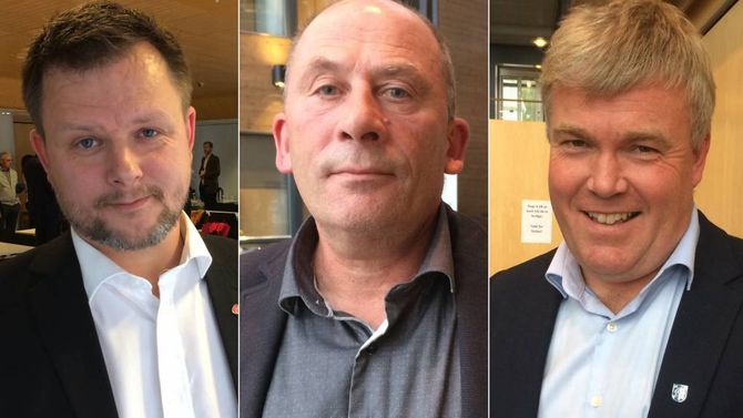 ULIKE OPPFATNINGAR: Leikangerordførar Jon Håkon Odd var skuffa, sogndalordførar Jarle Aarvoll nøgd og lusterordførar Ivar Kvalen letta etter at Fylkesmannen kom med si tilråding om kommunesamanslåingar i fylket. I følgje Knut Henning Grepstad burde ikkje Kvalen berre vera letta. Montasje: Arkivfoto
