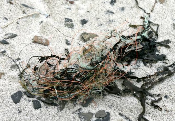 FISKEGARN: Restar av fiskegarn er éi av kjeldene til plastforureining i havet.