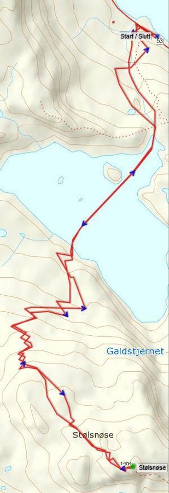 KART: Statkart med påteikna GPS-track av Jonny Asperheim
