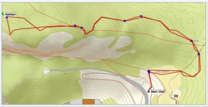 Kart: Statkart med påteikna GPS-track av Jonny Asperheim
