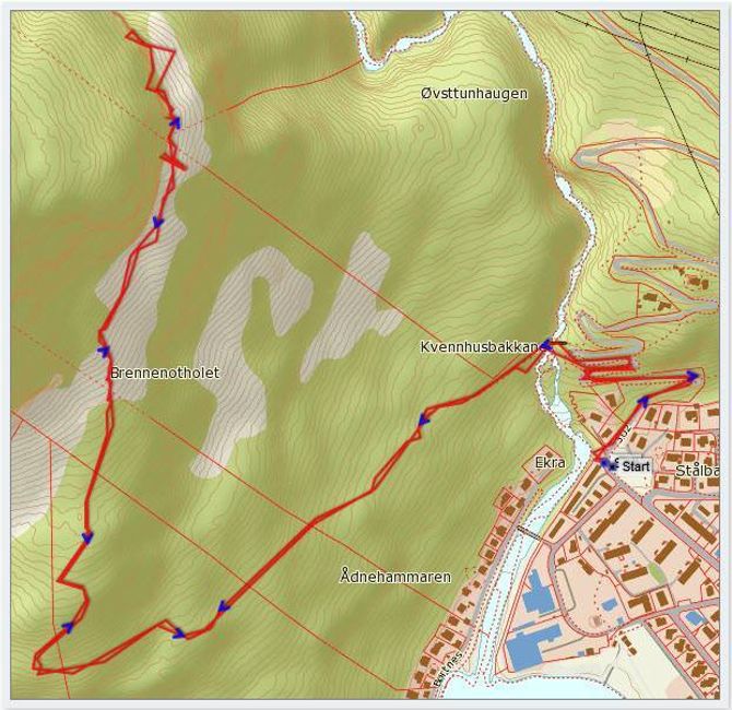 Kart: Statkart via Peakbook med innlagt GPS-spor av J. Asperheim