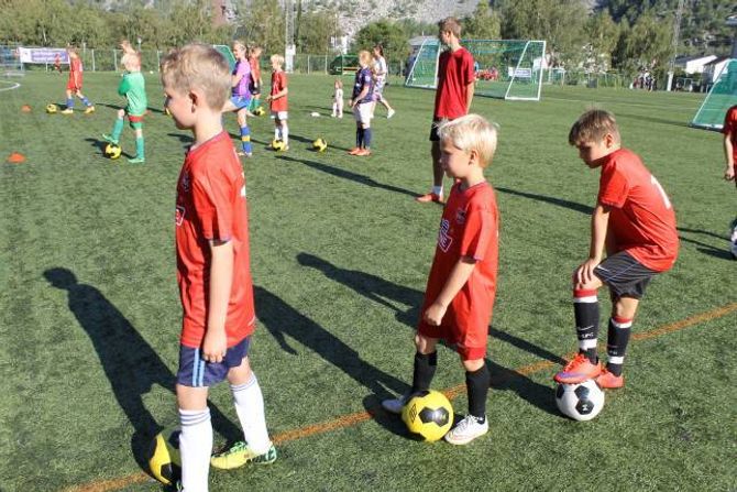 MORO: - Det er moro å spela fotball, fortel Theodor Høyheim (10) (i midten), til Porten.no