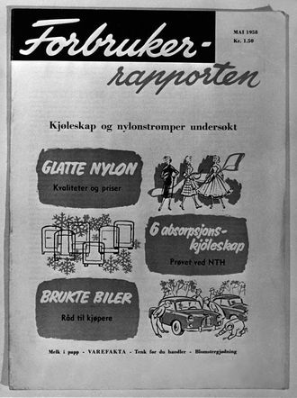 FORBRUKSVARE: Interessa for nylonstrømper var enorm, og eit naturleg produkt for Forbruker-rapporten å teste. Blant anna var marknadsføringa av nylonstrømper som slitesterke sterkt overdriven.
