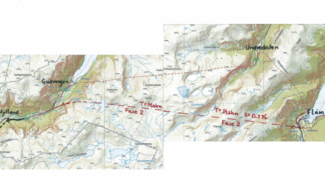 FORSLAG: Ei løysing kan bli å gå om Gudvangatunnelen og Flenjatunnelen ved å lage ny tunnel mellom Gudvangen og Flåm. Teikning: Statens vegvesen.