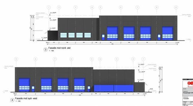 FUNKSJONELT: Teikningane av fasadane gir eit inntrykk av korleis det heile blir sjåande ut. Illustrasjon: Rasmussen Eiendom.
