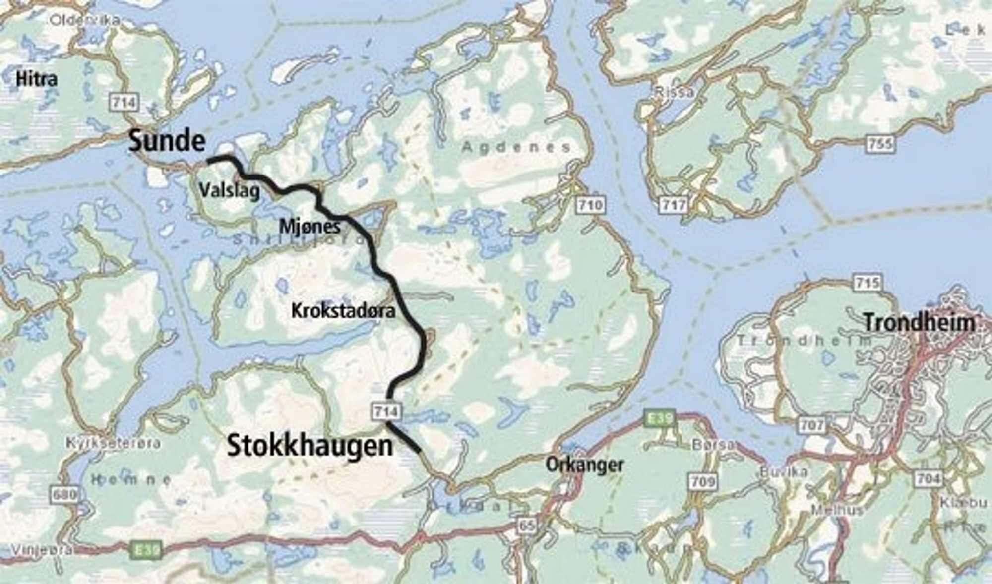 Laksevegen, slik den nå bygges ut mellom Orkanger og til Hitra.