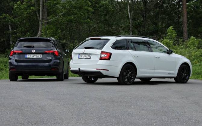 DESIGN: Ingen av bilane er spesielt spennande å sjå på, men Fiat har verkeleg lagt seg på ei tam linje, ikkje minst bakfrå. Faktisk ser Skodaen meir spenstig ut.