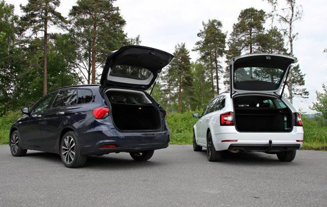 PRAKTISKE: Skoda Octavia er snautt ti centimeter lengre enn Fiat Tipo, og har i tillegg fått meir ut av den innvendige plassen. Han tek 610 liter i bagasjerommet, 60 meir enn Tipo.
