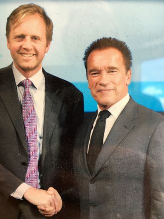 Miljøkamerater: Haugland i København med Arnold Schwarzenegger i 2012, da sistnevnte var guvernør i California..