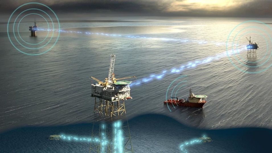 Telekommunikasjon til oljeinstallasjoner, havbruk og skip, blir stadig viktigere. Her en illustrasjon fra EQT-eide Tampnet.