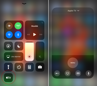 Du kan bruke iPhone som fjernkontroll til Apple TV.
