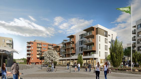 NEDE PÅ TOGET: På torget skal det bli både nødvendig handelsvirksomhet og boliger av alle slag, både leiligheter og rekkehus.