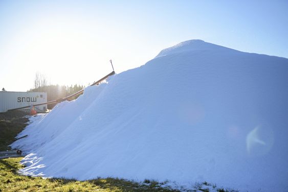 FINE FORHOLD: Kunstsnøen skal sikre at barneskiskolen kan gå som planlagt, uavhengig av om det kommer ekte snø eller ikke.