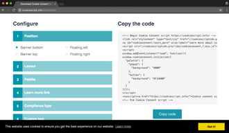 Cookie Consent Script tilbyr gratis generering av en samtykke-popup for cookies.