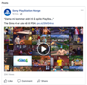 Sony PlayStation Norges Facebook-innlegg.