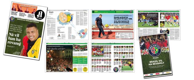 OMFATTENDE DEKNING: Slik omtales og dekkes fotballkampen på papir i dag. Kun den siste siden av disse framstår som en annonse.