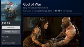 God of Wars butikkoppføring før slippdatoen ble endret.