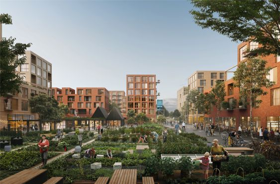 BÆREKRAFTIG: Det planlegges for urbant landbruk på det nye boligområdet. Sentralt står også grønn mobilitet, smarthusteknologi, miljøvennlige materialer og fellesskapsløsninger.