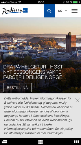ADVARSEL: Denne beskjeden får du på mobilsidene til Radisson Blu.