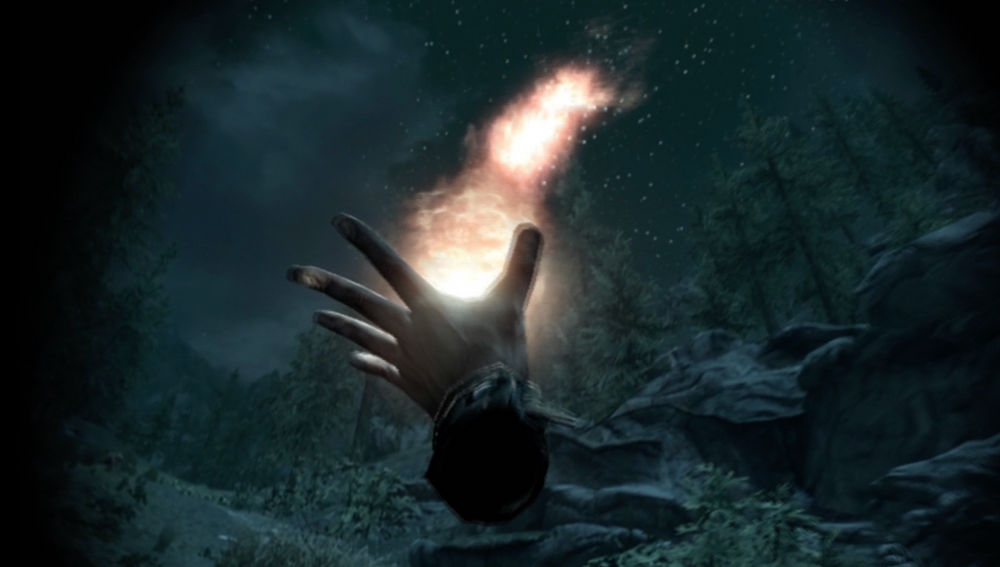 Nytt i VR er muligheten til å kaste magi i alle retninger. Det er praktisk for kontinuerlig magi (for eksempel Flames), men kan være vanskelig å sikte for prosjektilbasert magi (for eksempel Firebolt).