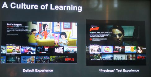 En Netflix-forside med «previews»-presentasjonen byr på levende bilder.