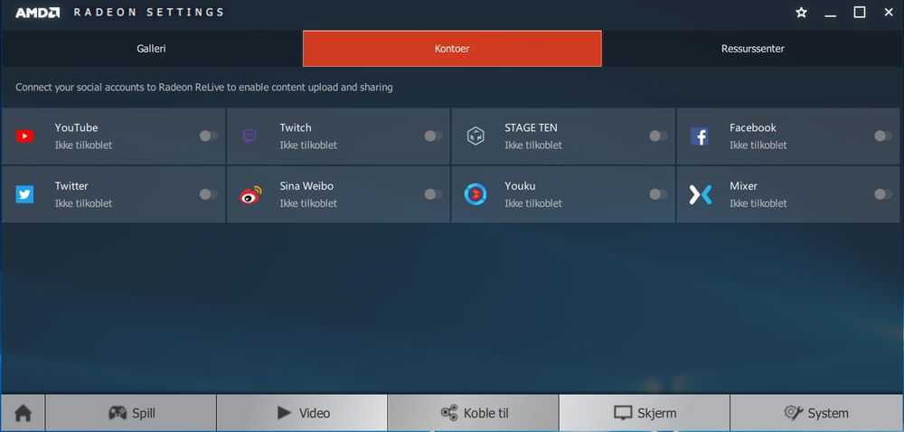 Koble til sosiale nettverk og strømmetjenester for lett tilgang rett fra Radeon Overlay.