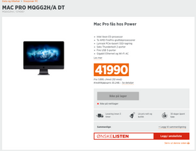 Power har allerede laget en side for iMac Pro, hvor prisen er oppgitt til 41 990 kroner. De skriver imidlertid feilaktig «Mac Pro» (uten i), og siden er ikke søkbar, så det kan hende dette vil endre seg før lansering.