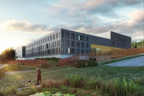 SLIK BLIR HOVEDBYGGET: Slik fremstliler justis- og beredskapsdepartementet hovedbygget det nye beredskapssenteret på Taraldrud. All informasjon i denne artikkelen er hentet fra departementets egen, offentlige brosjyre om senteret.