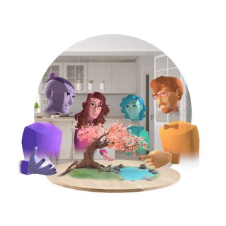 Slik ser Magic Leap for seg at man kan samtale med andre mennesker som ikke fysisk befinner seg i samme rom. (Illustrasjon: Magic Leap)