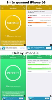 Vi sjekket to mobiler på kontoret med appen Battery Life. (trykk for større bilde)