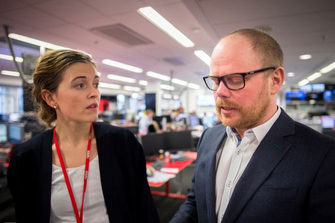 Nyhetsredaktør Tora Bakke Håndlykken og sjefredaktør Gard Steiro i VG.