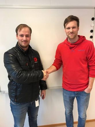 Prosjektselger Marius Johansen(t.v.) i Utleiesenteret AS og prosjektleder Kristoffer B. Aase i HAG Anlegg kommer til å samarbeide tett i tiden som kommer.