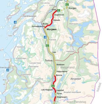 Kontraktsområdet strekker seg fra Nord-Trøndelag grense til Osen, en vegstrekning på ca. 13,2 mil.