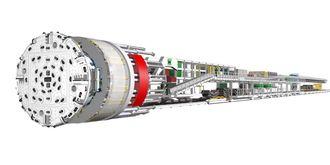TBM-ene som skal jobbe på Follobanen blir rundt 145 meter lange. Illustrasjon Herrenknecht AG
