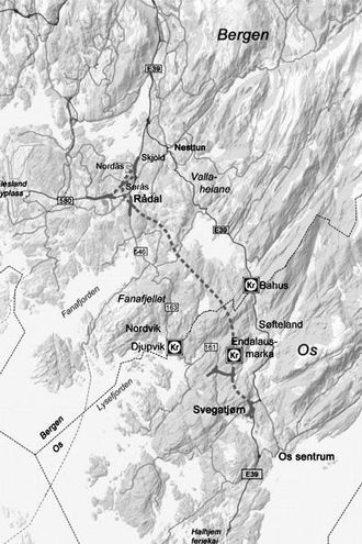 Ny trase med høyere tillatt hastighet skal halvere reisetiden på E39 mellom Os og Bergen.