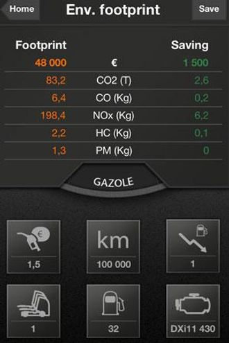 Eksempel på skjermbilde for EcoCalculator fra Renault Trucks.