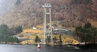 Bropilarene er alt klare, nå jobbes det med catwalken.
