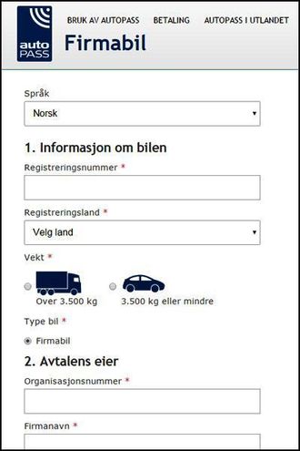 Inntil videre kan man huke av for personbil selv om man skriver inn et registreringsnummer på en tungbil.