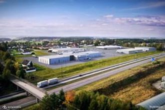 Det nye hovedkvarteret til DAF/Autonor ligger tett ved E6 i Østfold. På denne modellen vises det aktuelle bygget nederst til venstre mot motorveien.
