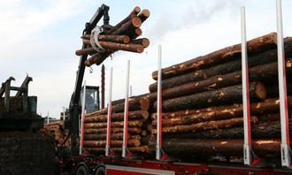 Lossing av tømmer er en viktig del av hverdagen i Rømskog Tømmertransport. Her leveres tømmer til Moelvens anlegg i Årjäng.