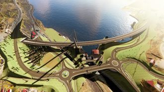 Illustrasjonen viser den nye situasjonen på Farriseidet i 2021. Vi ser av- og påkjøringene til/fra Larvik, nordover og sydover. Trafikken nordfra kjører av til Larvik rett før Farrisbrua, til høyre i bildet. Nordover er påkjøringen omtrent på samme sted som i dag. Trafikken sydover/sydfra skal bruke gammel E18 til/fra Sky-krysset, som på- og avkjøring. Veien skal legges over portalen inn mot Martineåstunnelen. Midt i bildet ses den nye firefelts brua, med rundkjøringer på hver side. Nærmere Farrisbrua bygges en mindre bru for tilkomstveien til Bøkeskogen og Farriskilen. Bredden ved området under Farrisbrua skal bearbeides med vannspeil og nye odder.
