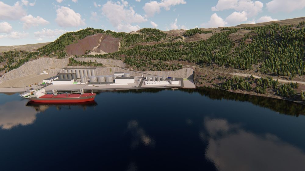 Mottak og renesanlegg: Slik vil det nye anlegget like ved gamle Raudsand gruver se ut. Det skal bygges en havn for store båter og et renseanlegg hvor metaller og salter skal gjenvinnes. Det som ikke kan gjenvinnes går inn i hallene til deponi,