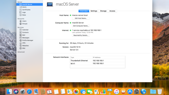 Skjermbilde av Apple MacOS Server.