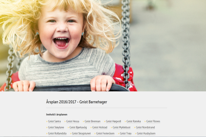 Slik ser startsiden til den digitale årsplanen til Gnist Barnehager ut.