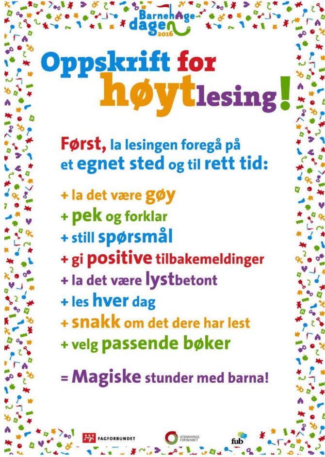 Barnehagedagen 2016: Les høyt for oss-plakat.