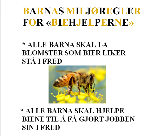 Det er utarbeidet egne miljøregler for "Biehjelperne" slik at de kan leve harmonisk sammen.