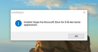 Dialogboks som vises når man forsøker å installere Skype for Windows versjon 8.1x i Windows 10.