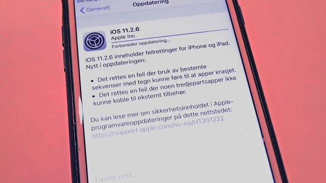 Oppdatering til iOS 11.2.6 som fjerner telugufeil.