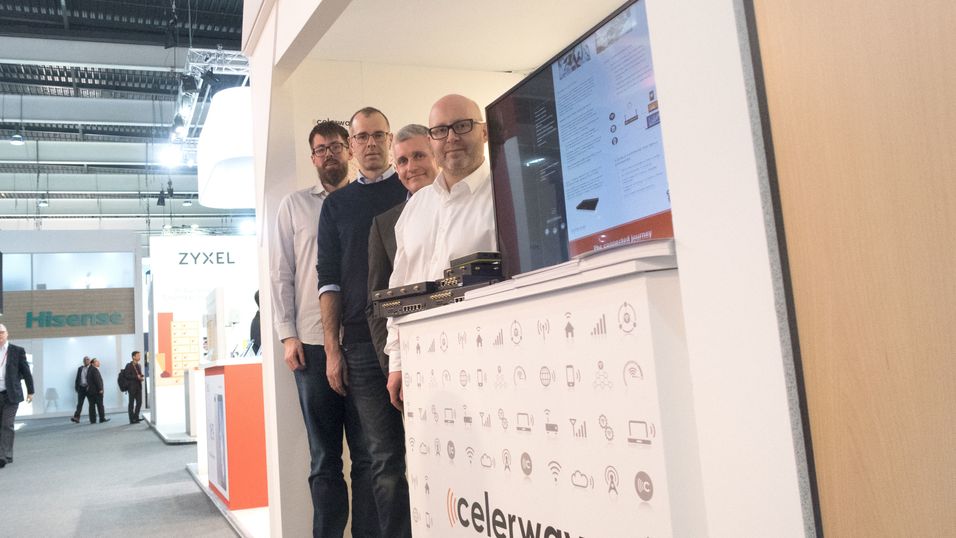 Celerway spurte Innovasjon Norge om det skulle opprettes en norsk stand som vanlig, men fikk ikke svar (fra venstre: Kristian Evensen, Audun Føyen, Laurent Mahieu og Audun Fosslie Hansen).